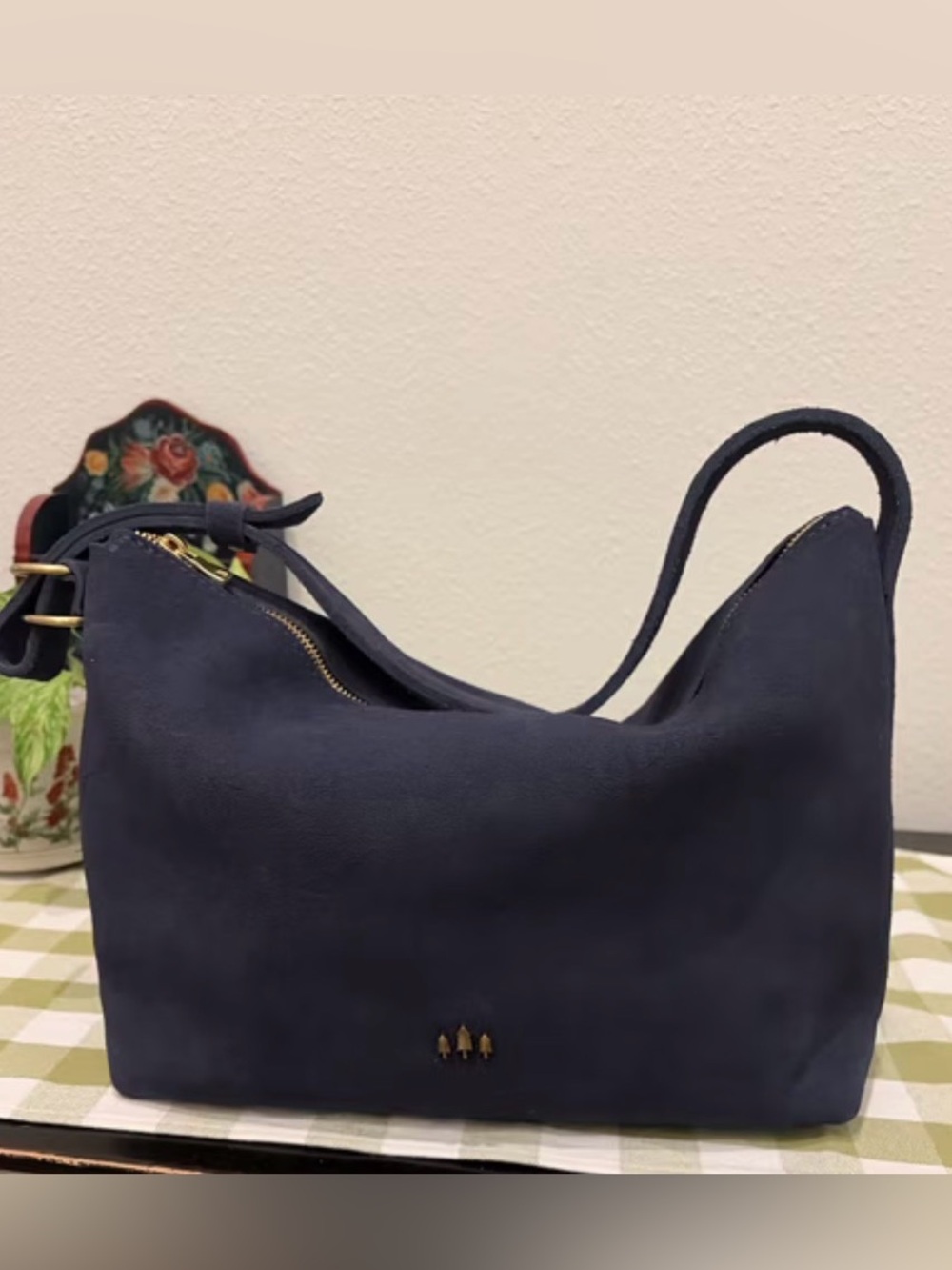 NWOT Portland Leather Goods Large Suede Slouch Bag- Alaskan Blue